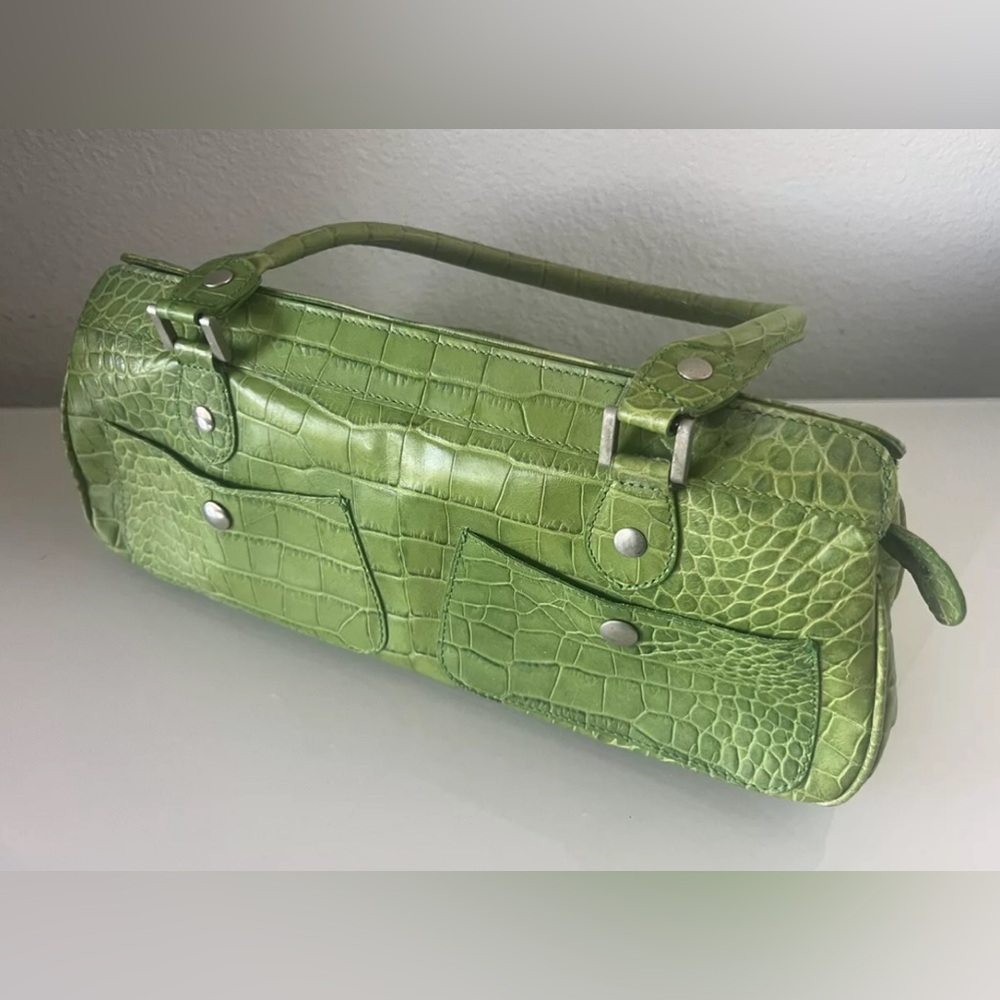 Claudia Firenze Bright Green Leather Handbag 14” x 6-1/2” x 4” Made in Italy